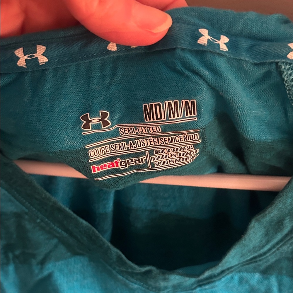 Under Armour Striped Teal V-Neck Hooded Long Sleeve, Women’s Medium - Picture 2 of 3